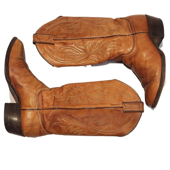 VINTAGE TAN WESTERN LEATHER JUSTIN COWBOY BOOTS SZ 6 - Picture 7 of 11